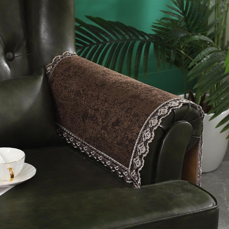 MINJIATEX Couch arm Covers,Non-Slip lace Sofa arm Covers Set of 2 Washable Sofa armrests Covers for Living Room Recliner Chair arm Cover Protectors for Leather Sofa armrest slipcover (GYDF-Brown) - Image 1
